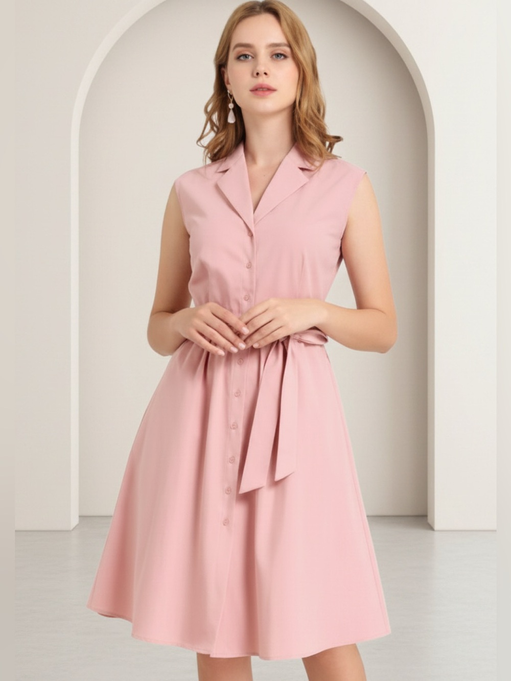 Cotton Sleeveless Button-Front Tie-Waist Dress • NWT • 21" p2p, 39" length